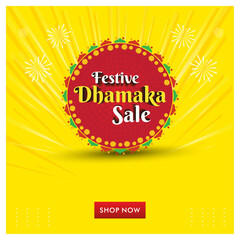 Festive Dhamaka Sale, Yellow Abstract Colorful Festival Background Vector Design Template 