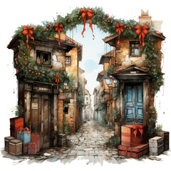 A heartwarming Christmas gift boxes and tree branch T-shirt Design capturing the essence of a small, Generative Ai