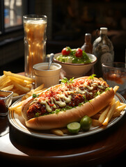 hotdog grilled sausages with vegetables