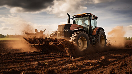 Excavator working on the field