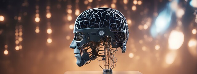 Cyborg head with cyber brain. 3d rendering, 3d illustration.