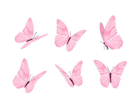 set of pink butterflies