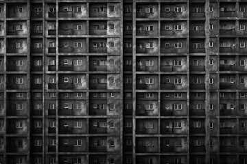Dark texture featuring windows and doors on a high rise building, symbolizing feelings of depression and hopelessness in life
