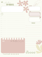 inspiration notepaper design printable .  White beige pages for tags , weekly notes,  to do list minimal style with flower tags 
