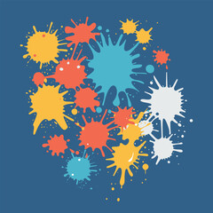Colorful abstract paint splashes on navy background vector illustration