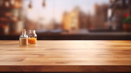 Naklejka na ściany i meble Photo of two bottles of orange juice on a wooden table