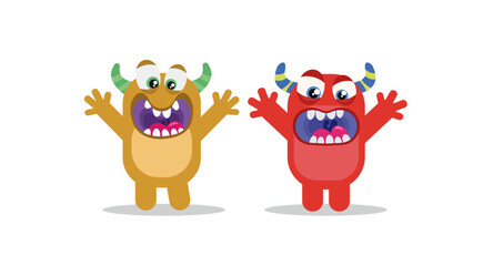 Fototapeta premium Cute funny screaming monsters vector illustration