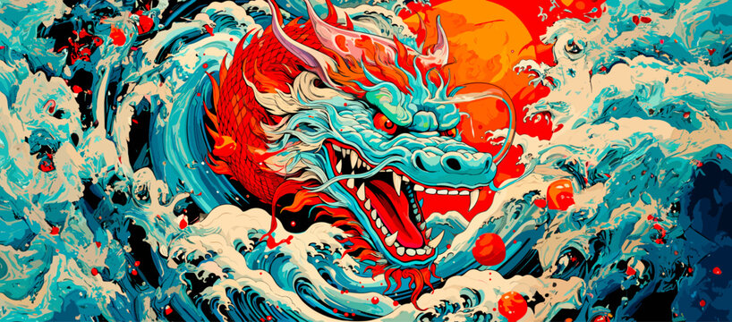 dragon on fire vector illustration