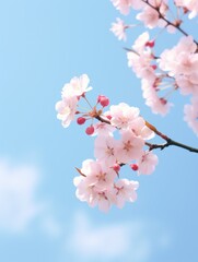 Fototapeta premium vertical wallpaper.sakura branch on blue sky.