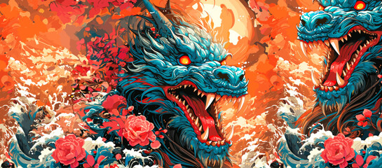 dragon on fire vector illustration