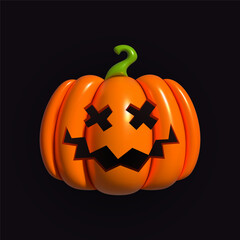 Pumpkin inflatable. Orange pumpkin with smile for your design for the holiday Halloween. Jack o Lantern. Realistic inflated 3D Pumpkin icon with the plasticine effect. Vector illustration