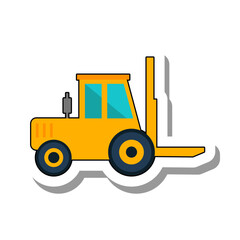 Forklift warehouse construction loader. Construction vehicle equipment and auto parts for repair concept. Flat paper sticker icon isolated on white background