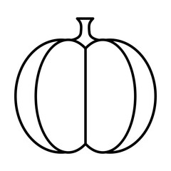 Big ripe pumpkin isolated on white. Seasonal harvesting. Healthy food pictogram symbol. Simple thin line black and white vector icon