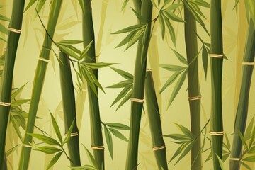 Fototapeta na wymiar Background of bamboo stalks portraying a peaceful woodland. Generate Ai