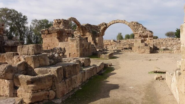Walking through Pafos Archaeological Site, an important historic landmark in Western Cyprus