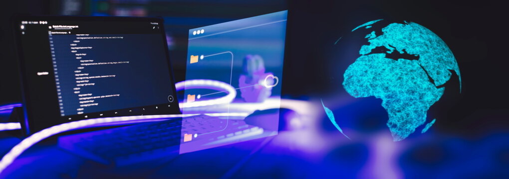 Server logs analysis. Closeup developing programming and coding technologies. Developer working on web sites codes in office.