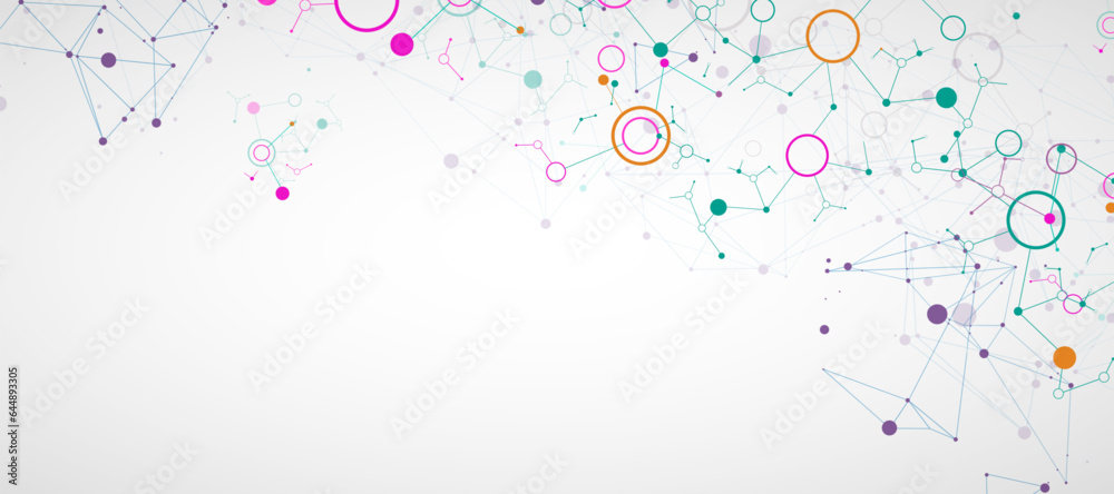 Poster Geometric abstract background with connected line and dots. Futuristic digital background for science and technology.