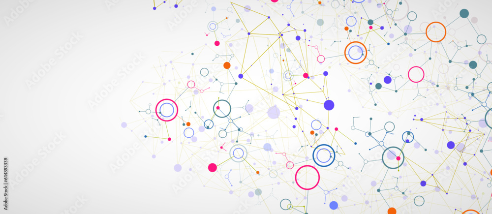 Poster Geometric abstract background with connected line and dots. Futuristic digital background for science and technology.
