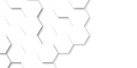 Obraz na płótnie Canvas Abstract white background with hexagonal shapes and Surface polygonal pattern with glowing hexagons background. hexagon concept design abstract technology background.