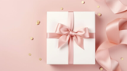 White gift box with pink ribbon