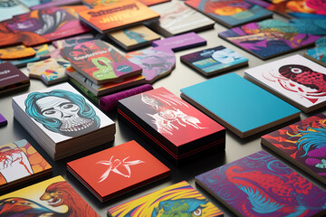 Illustration of artistic business card and packaging mock up designs