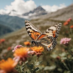 Fototapeta na wymiar Mountain Butterfly Migration Patterns, Generative AI