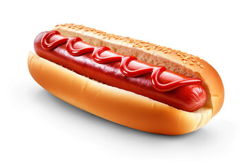 Hot dog with ketchup. Manual cut on transparent