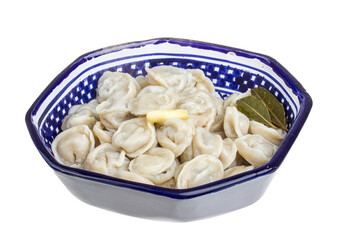 Bowl with traditional russian dish - pelmeni