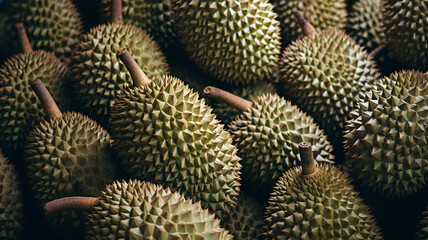 Naklejka na ściany i meble Group of fresh durian fruit.