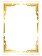 Art Deco gold frame vintage frame line geometric wedding label card frame png transparent background
