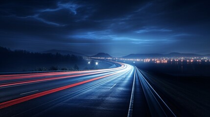 Fototapeta na wymiar A long exposure of a highway at night. AI generative