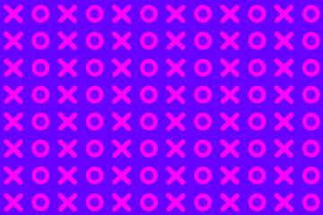 Pattern of magenta letters X O on a purple bacground