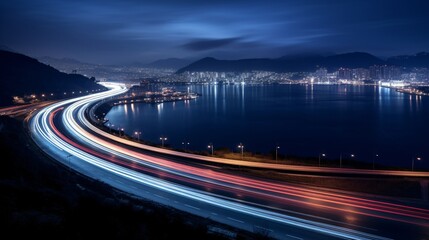 A long exposure of a highway at night. AI generative