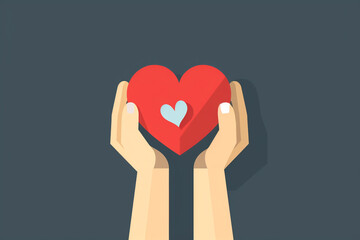 hands holding red heart icon illustration. hand making heart sign. health care, hope, life insurance concept, world heart day, organ donor day, gratitude. generative ai