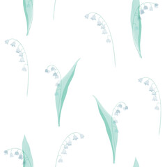 Vector seamless pattern with watercolor lilies of the valley - 644901732