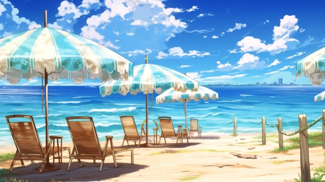 Anime Beach - Serene Coastal Artwork for Animation and Design.