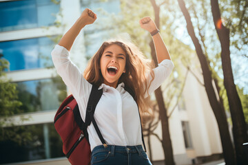 Expressive teenager girl in school, being pride, teen emotions or teen moods concept. Generative AI