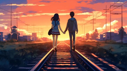 Anime Couple Walking on Railway Track - Emotional Breakup Scene.