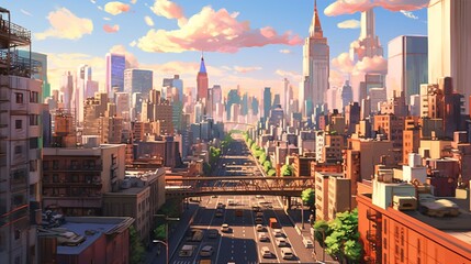 Naklejka na ściany i meble Anime New York City - A Japanese-Inspired Urban Wonderlan.