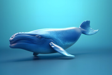 cute blue whale in 3d style Made with Generative AI - obrazy, fototapety, plakaty