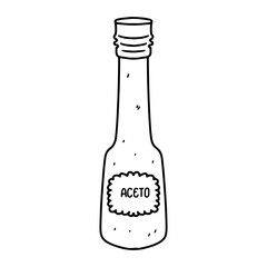 Vinegar in glass bottle. Hand drawn doodle style. Vector illustration isolated on white. Coloring page.