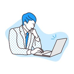 Fototapeta na wymiar Businessman working on a laptop flat illustration