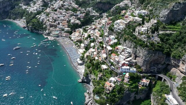 Positano, Italy - Drone A backwards reveal