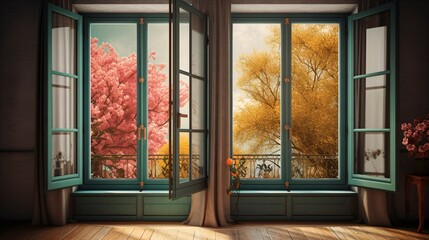 French Windows in Spring: Hyperrealistic Rendering.