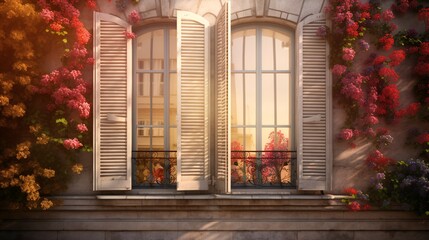 Fototapeta na wymiar French Windows in Spring: Hyperrealistic Rendering.