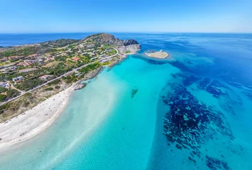 Crédence en verre imprimé Plage de La Pelosa, Sardaigne, Italie Aerial view of La Pelosa beach shoreline on a sunny day