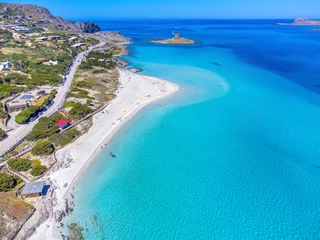 Foto auf Acrylglas Strand La Pelosa, Sardinien, Italien Aerial view of La Pelosa shoreline in Sardinia