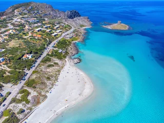 Foto auf Acrylglas Strand La Pelosa, Sardinien, Italien Aerial view of La Pelosa beach in Sardinia