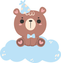 Baby shower bear boy on cloud