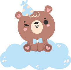 Obraz na płótnie Canvas Baby shower bear boy on cloud